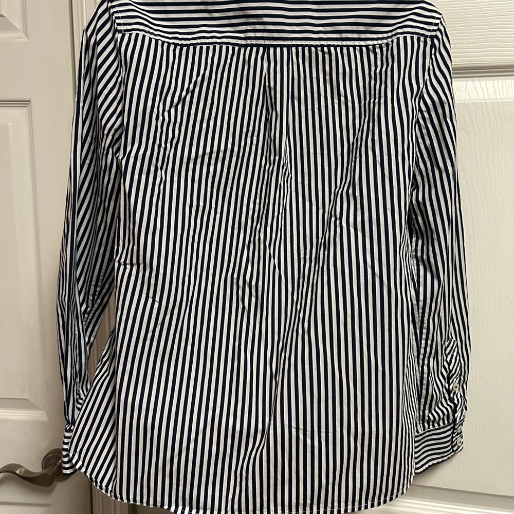 Talbots Office Button Down Petite Small Navy & Wh… - image 3